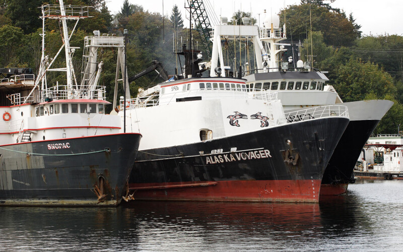 A photo of crab-fishing vessels in Alaska.