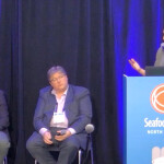 International Seafood Sustainability Foundation Market Outreach Associate Michael Cohen, Global Fishing Watch Seafood Industry Consultant Huw Thomas, and Stanford Center for Ocean Solutions Supply Chain Risk Project Lead Katie Thompson.