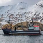 A photo of a crabbing vessel in Alaska