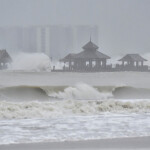 A photo of waves lashing the Hainan coastline as Typhoon Yagi made landfall on 6 September
