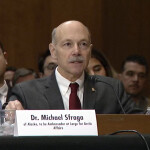 A screenshot of Michael Sfraga testifying before the U.S. Foreign Relations Committee