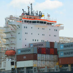 A container ship at the Port of Boston.