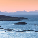 An aerial photo of a fish farm near the Isle of Skye in Scotland