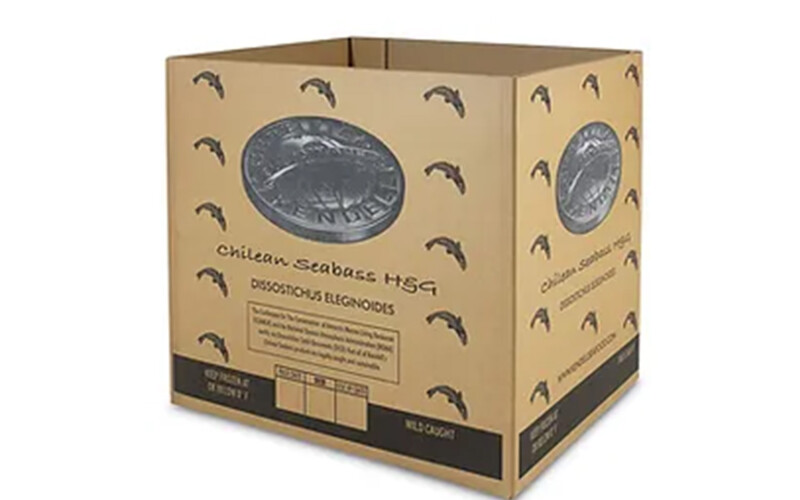 A box of Kendell Safood Imports Chilean sea bass