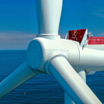 A photo of an offshore wind turbine off the coast of Virginia Beach, Virginia, U.S.A.