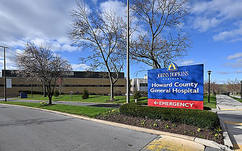 Howard County Hospital entrance in Jessup, Maryland