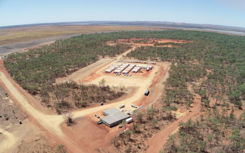 An aerial view of the construction staging area of Project Sea Dragon