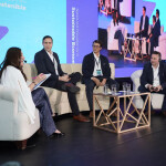 Skretting, Cofimar, and MSD Animal Health representatives at the “New paths toward sustainability: How DNA traceability and alternative ingredients are shaping the future of shrimp farming" panel at the 2024 AquaExpo