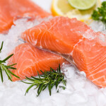 Salmon fillets on ice