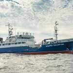 The Russian crab fishing vessel Andrey Basargin floating on the water