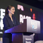 Sustainable Shrimp Partnership Director Pamela Nath speaking at the 2024 AquaExpo