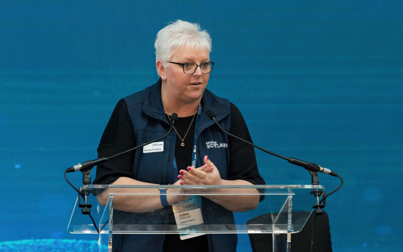 Seafood Scotland CEO Donna Fordyce presenting at the 2024 Responsible Seafood Summit in St. Andrews, Scotland