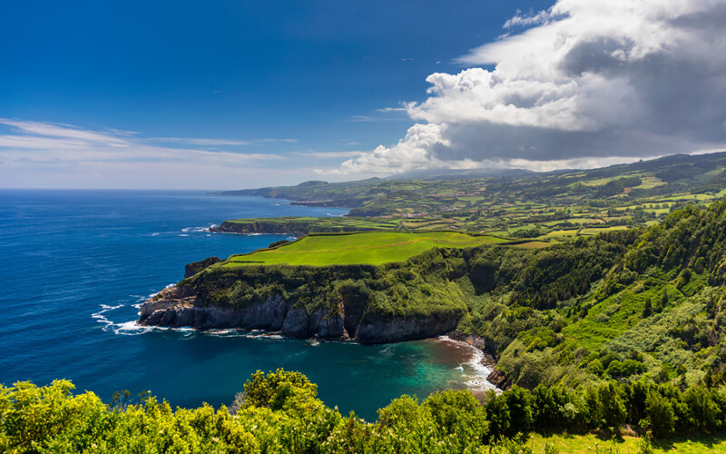 An aerial photo of the Azorean coastline