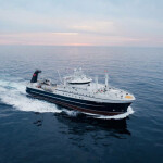 A Russian fishing vessel sailing on calm water