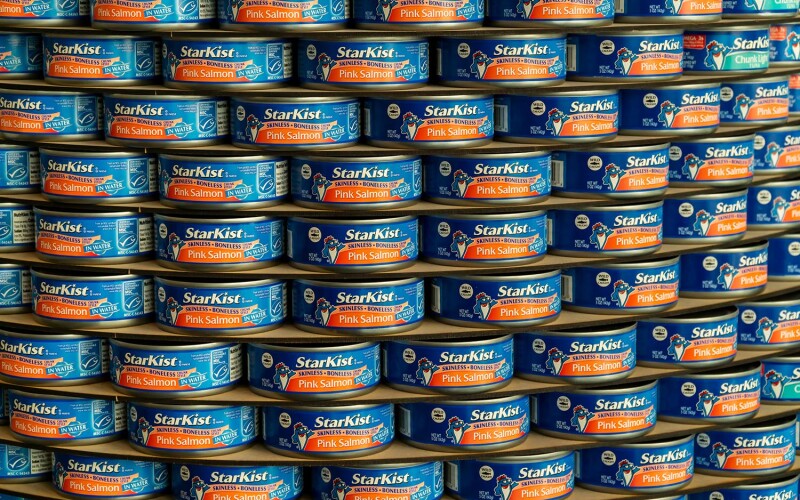 StarKist canned tuna stacked on top of one another