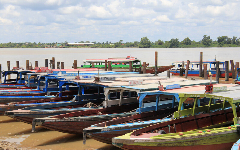 Boats off of a pier in Suriname