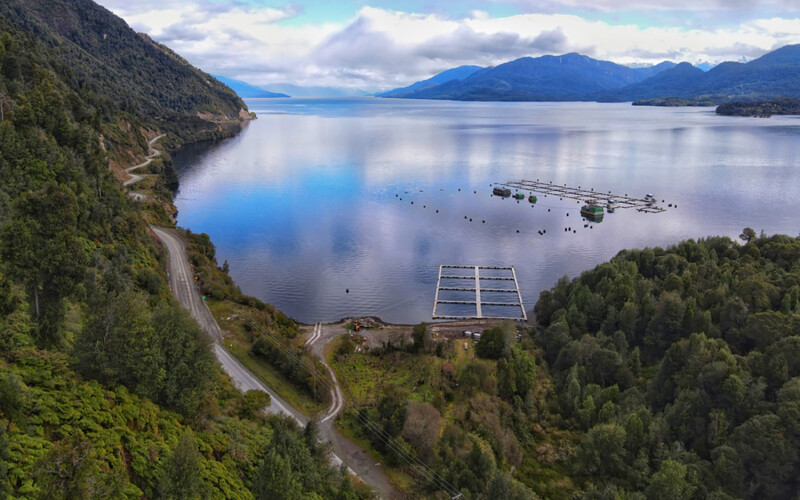 A salmon farm in Chilean Patagonia