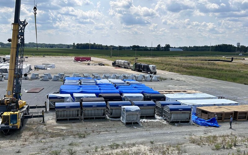 A pile of equipment slated for auction by AquaBounty in 2024