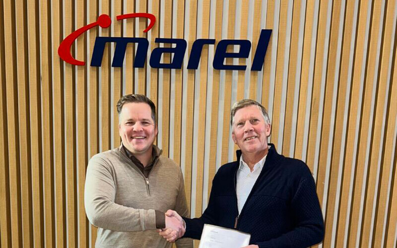 Marel Vice President of Fish Skúli Sigurðsson and Laxey Processing and Procurement Manager Kristmann Kristmannsson