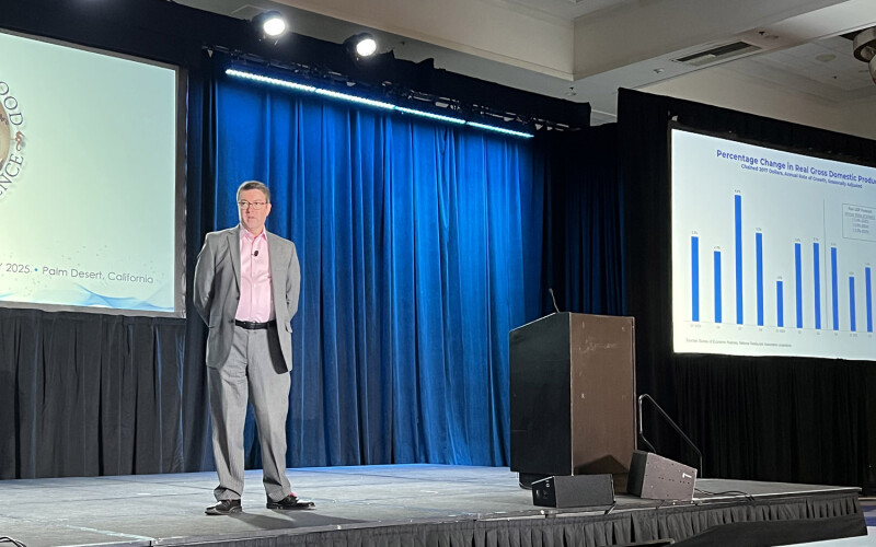 National Restaurant Association (NRA) Vice President for Research and Knowledge Chad Moutray presenting at the 2025 Global Market Seafood Conference