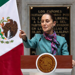 Mexican President Claudia Sheinbaum at a podium