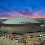 An aerial shot of the Caesars Superdome in New Orleans, Louisiana, U.S.A.