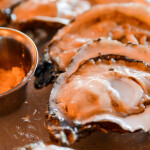 A tray of raw oysters on the half shell in New Orleans, Louisiana