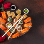 A plate of sushi in the shape of a heart