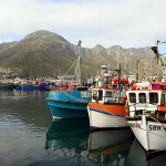 Fishing boats moored off Cape Town, South Africa