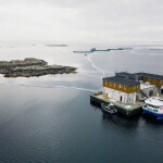 An aerial view of a SalMar aquaculture farm