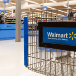 A close-up shot of a Walmart shopping cart