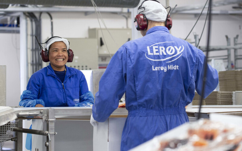 Lerøy employees processing seafood