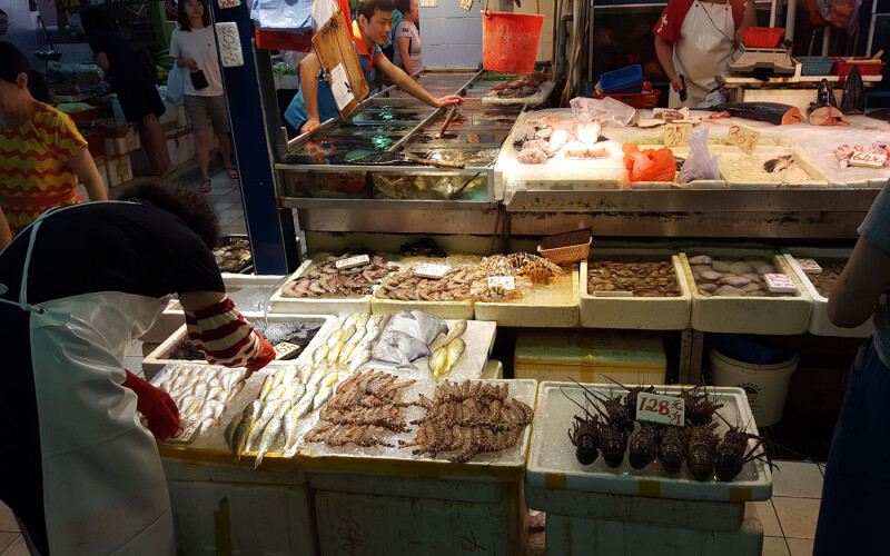 A seafood market stall in Hong Kong