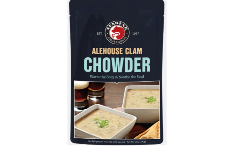 A pouch of SeaBear's Alehouse Clam Chowder