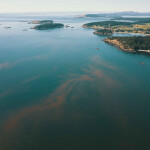 An aerial view of an algal bloom in the ocean
