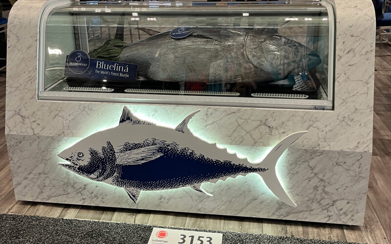 The Bluefina booth at SENA 2025 featured a very large bluefin tuna