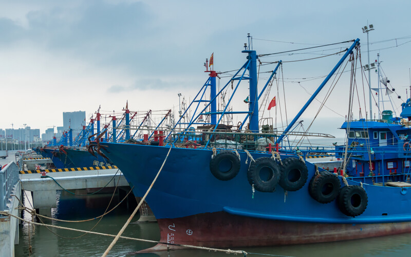 Fishing boats at a dock in Quanzhou, China