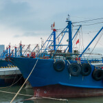 Fishing boats at a dock in Quanzhou, China