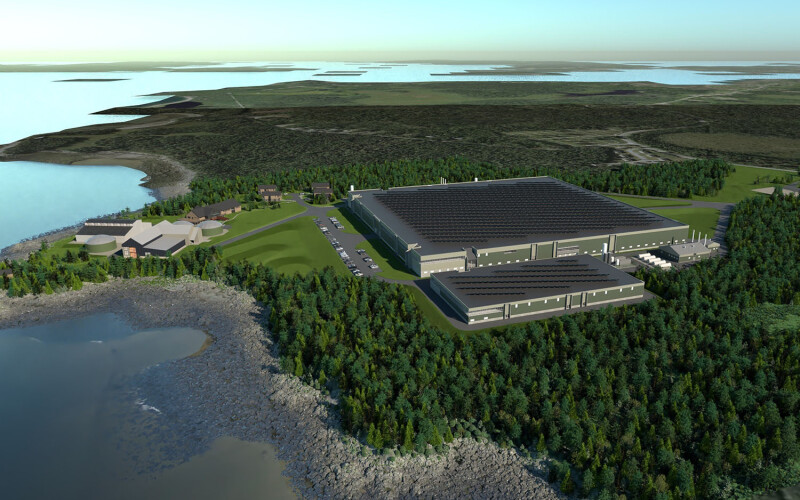 A rendering of an aerial view of Kingfish Maine's proposed yellowtail recirculating aquaculture system facility