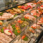 Fresh seafood on display at a grocery store