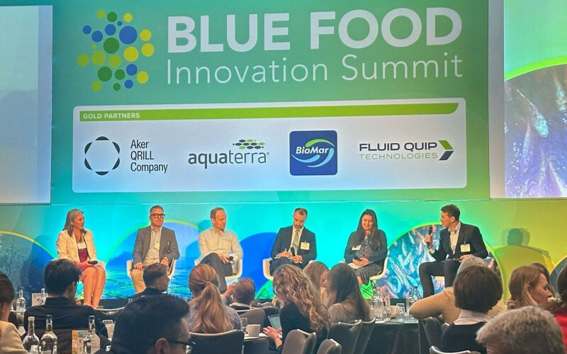 Panelists on stage at the Blue Food Innovation Summit