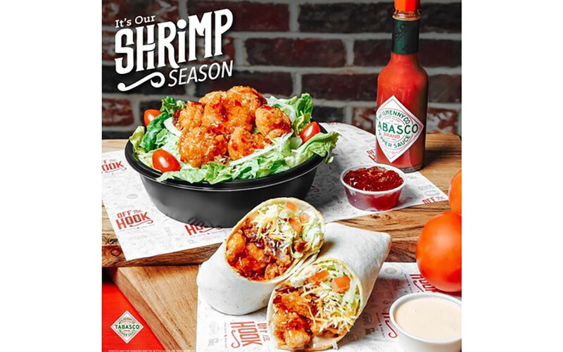 Off the Hook's spring promotion, featuring Tabasco sauce and Gulf shrimp