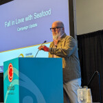 TV personality and James Beard award-winning Chef Andrew Zimmern presenting at the 2025 Seafood Expo North America
