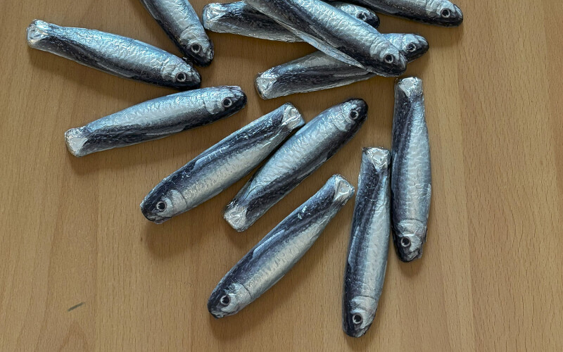 A pile of fish-shaped chocolate