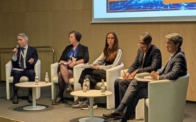 Panelists speak on a consumer trends panel at the 2025 Seafood Expo Global in Barcelona, Spain