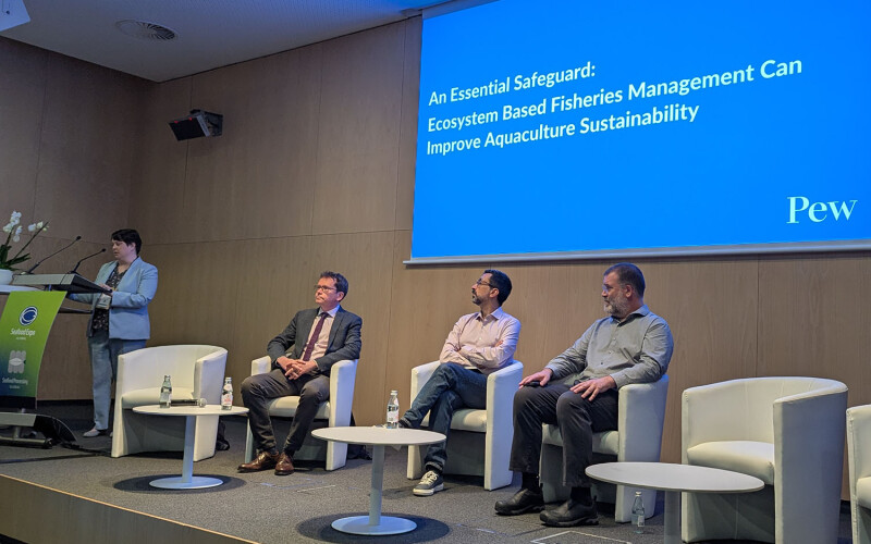 A panel on stage at the 2025 Seafood Expo Global