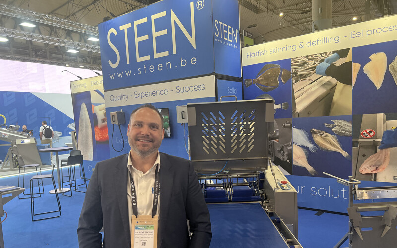 Steen International Sales Manager Laurenz Seesing at the 2025 Seafood Expo Global