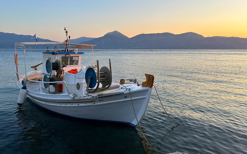 A small-scale Greek fishing boat in the Aegean Sea