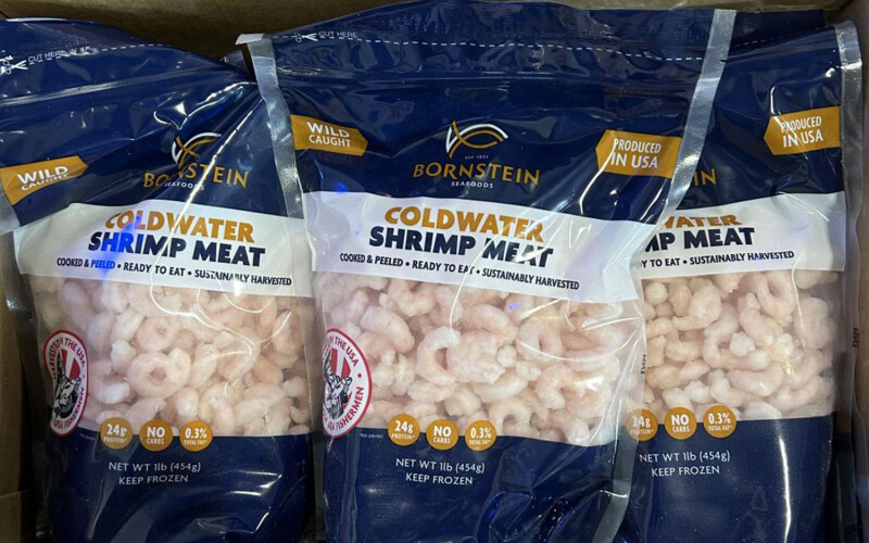 Multiple bags of Bornstein Seafoods' coldwater shrimp meat