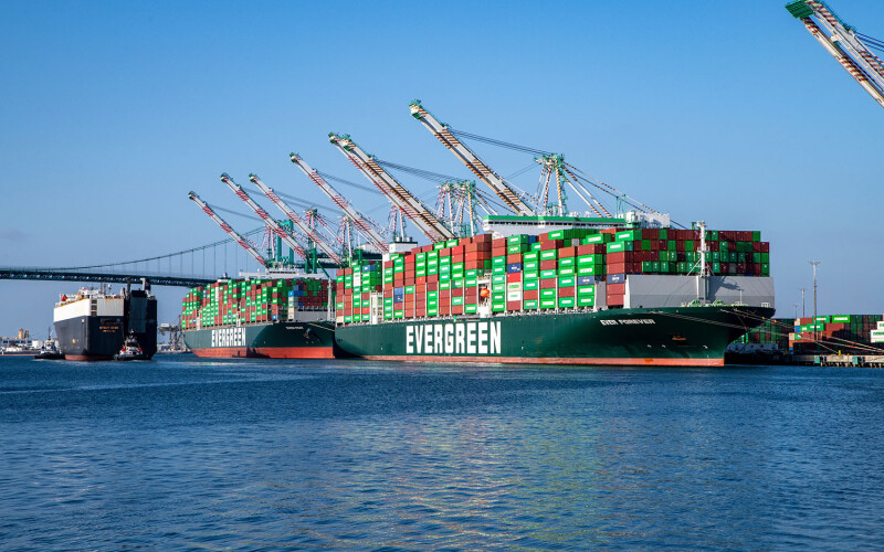 Container ship Evergreen approaching the Port of Los Angeles
